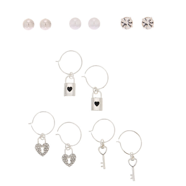 Silver Key Mixed Earrings - 6 Pack,