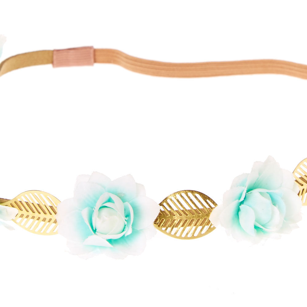 Mint Ombre  Flowers & Gold Leaves Headwrap,