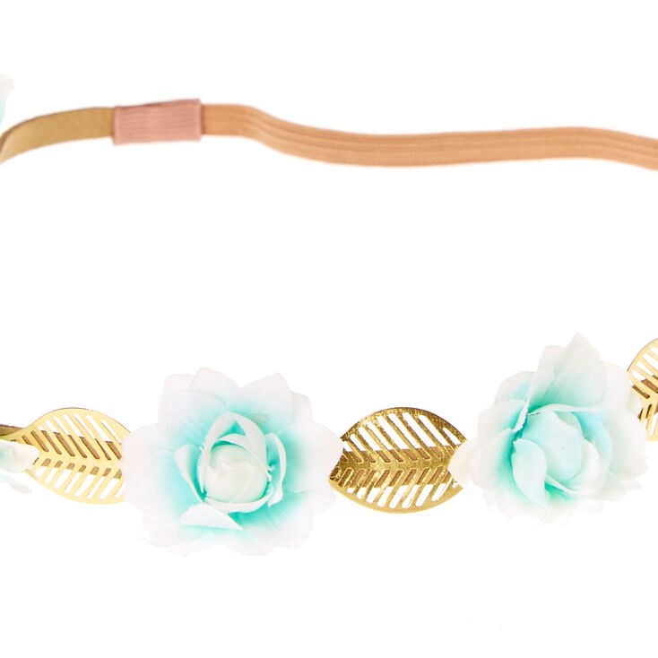 Mint Ombre  Flowers &amp; Gold Leaves Headwrap,