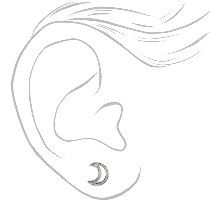 Silver Titanium Crescent Moon Stud Earrings,
