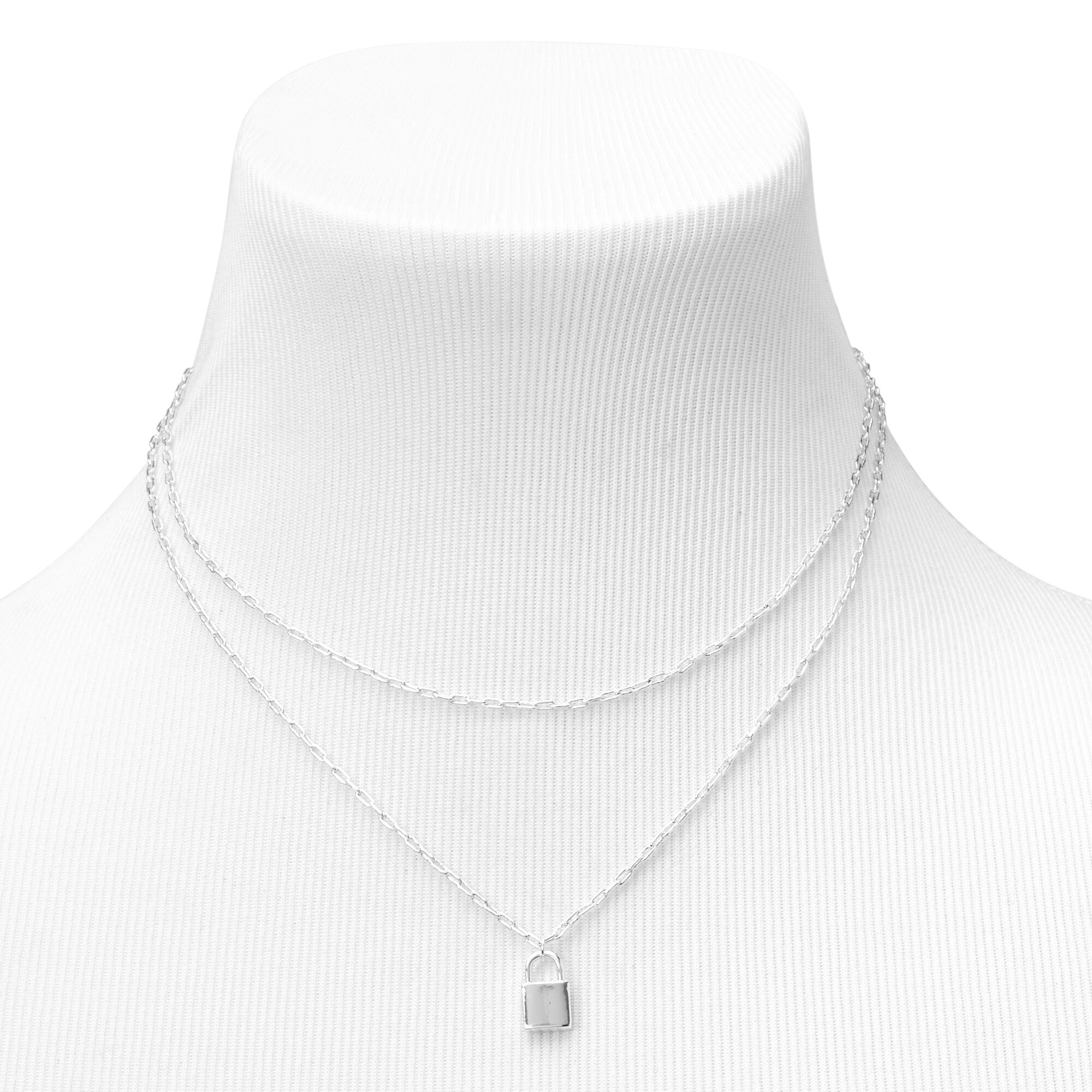 Silver Padlock Necklace, Earrings, & Ring Set - 3 Pack,