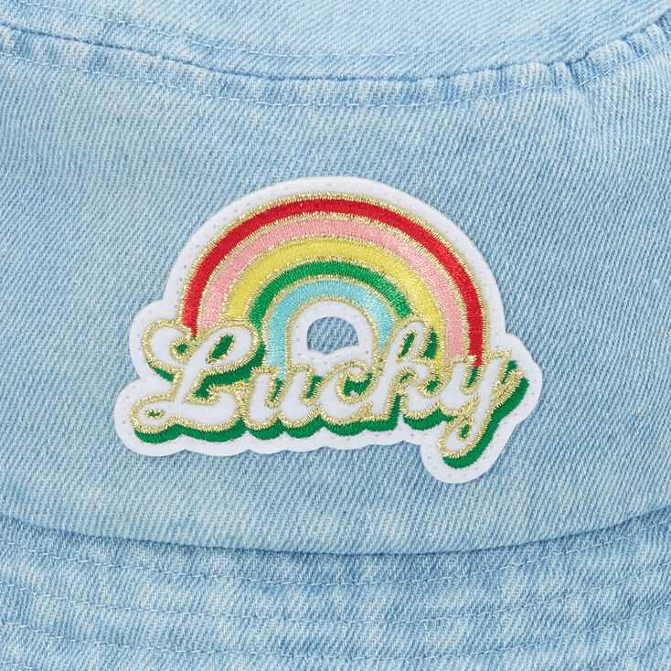 Blue Denim Lucky Rainbow Bucket Hat | Claire's US