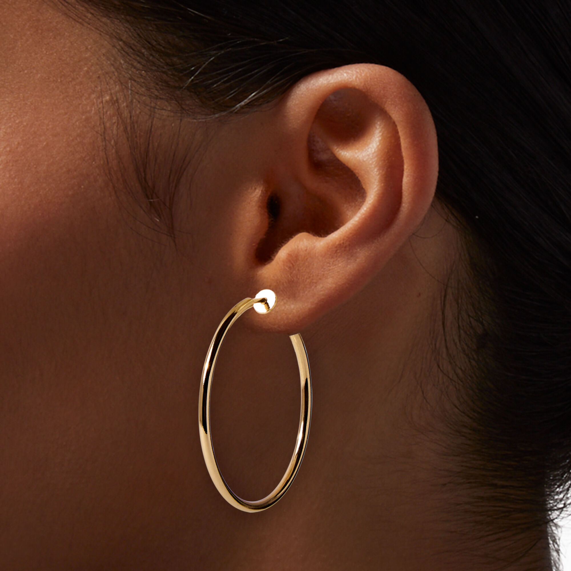 Mixed Metal 40MM Clip On Hoop Earrings 3 Pack Claire s US