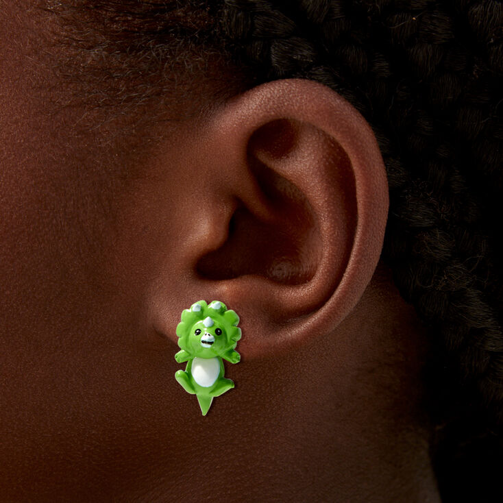Green Dinosaur Front &amp; Back Earrings,