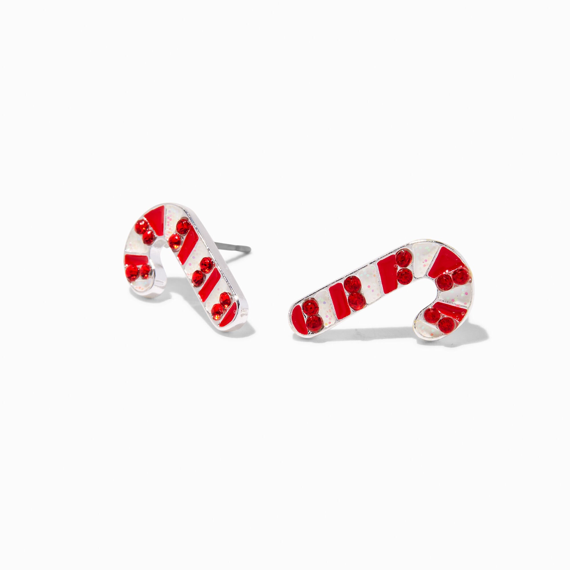 View Claires Crystal Candy Cane Stud Earrings Red information