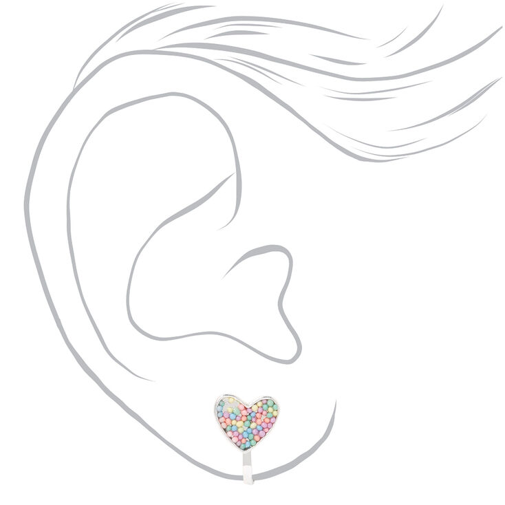 Silver Pastel Heart Clip-On Earrings,