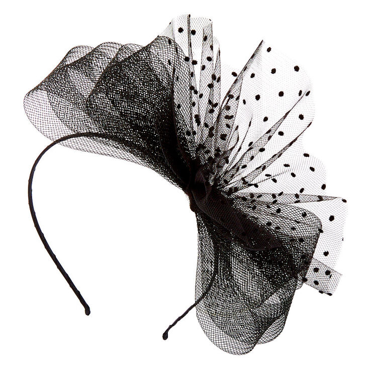 Polka Dot Bow Fascinator Headband - Black,