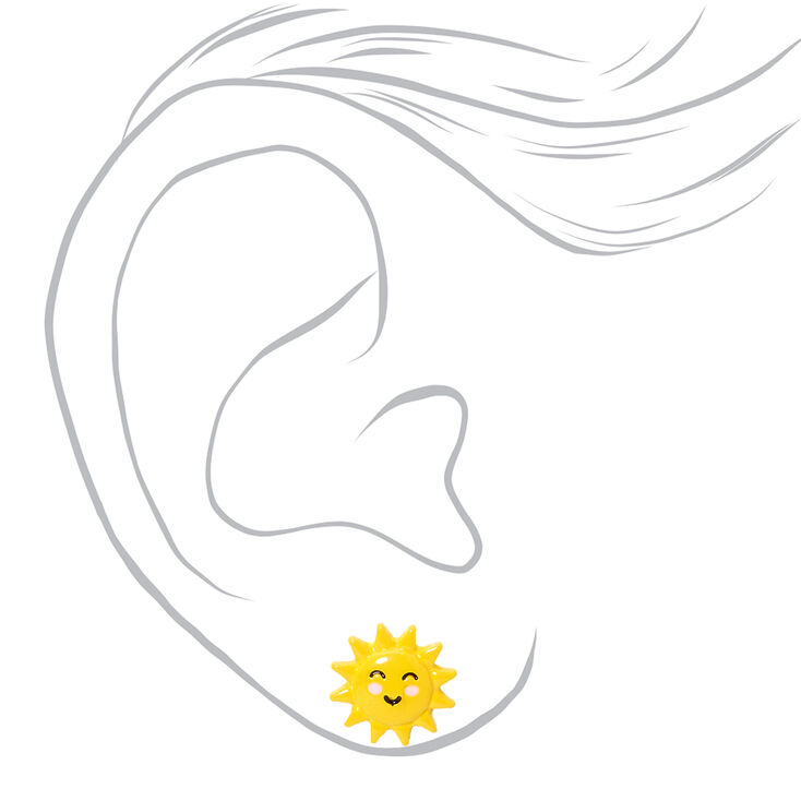Clous d&#39;oreilles ondes positives et rayons de soleil couleur argent&eacute;e - Lot de 9,