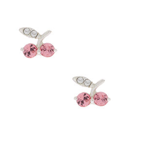 Sterling Silver Cherry Stud Earrings - Pink,