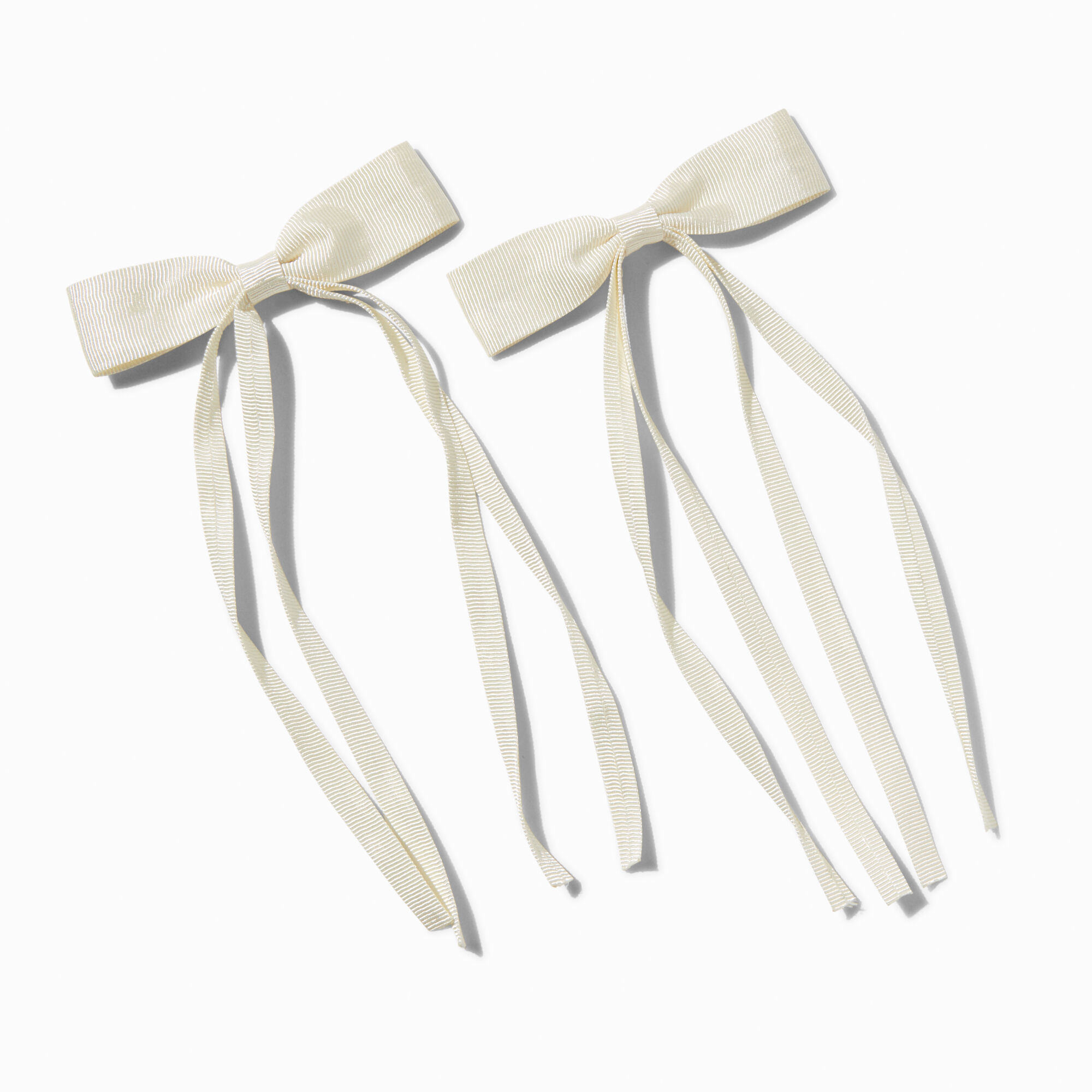 View Claires Grosgrain Ribbon Long Tail Hair Bow Clips 2 Pack Ivory information