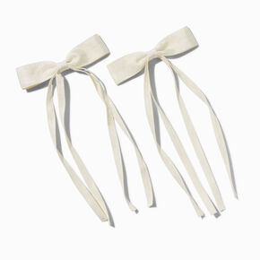 Ivory Grosgrain Ribbon Long Tail Hair Bow Clips - 2 Pack,