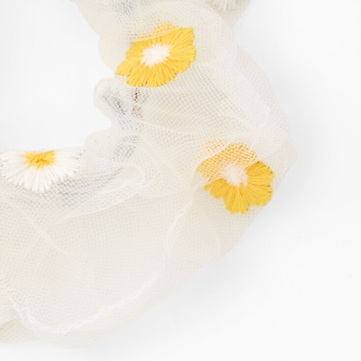 Giant Sheer Mesh Daisy Hair Scrunchie - White,