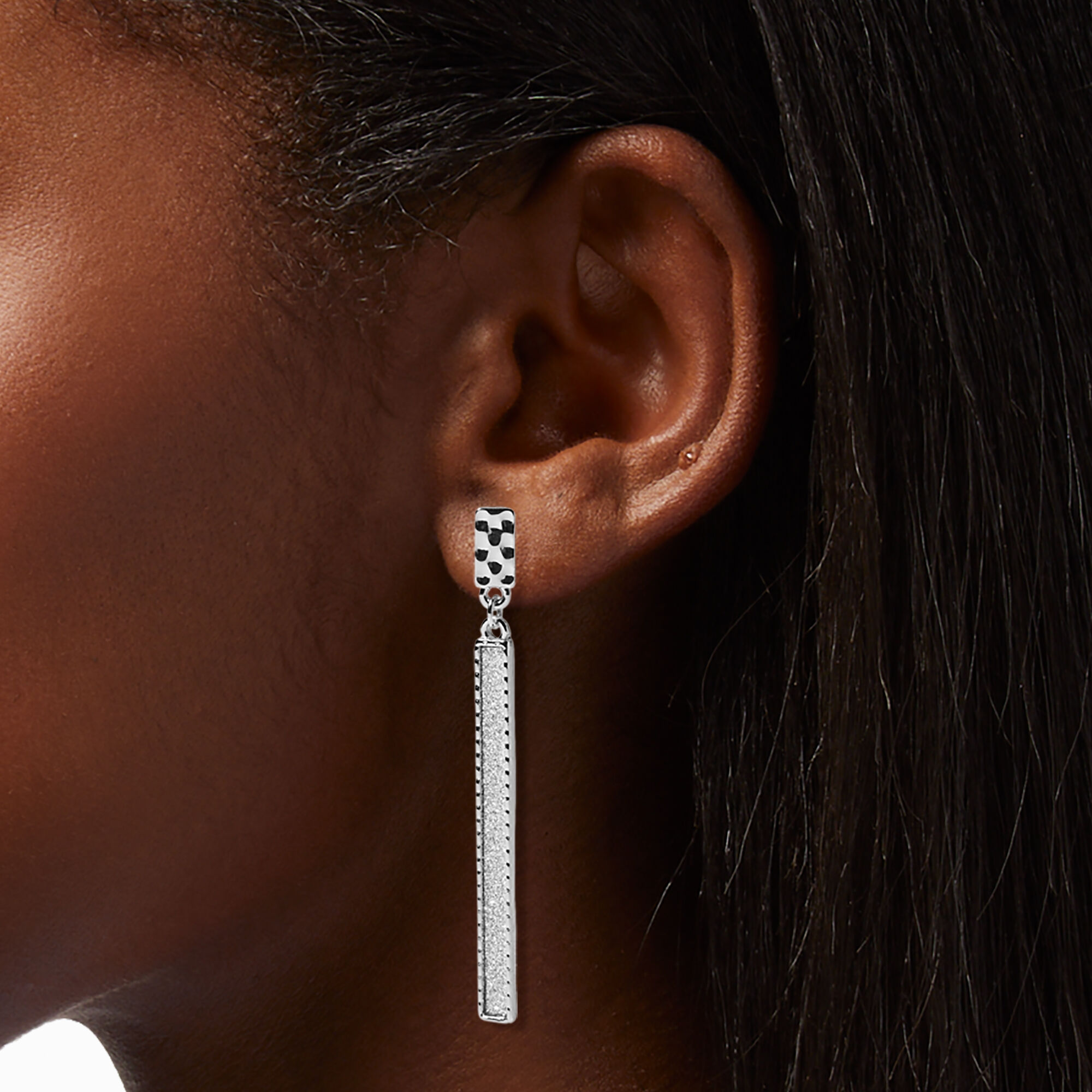 Silver 2" Glitter Bar Linear Drop Earrings,