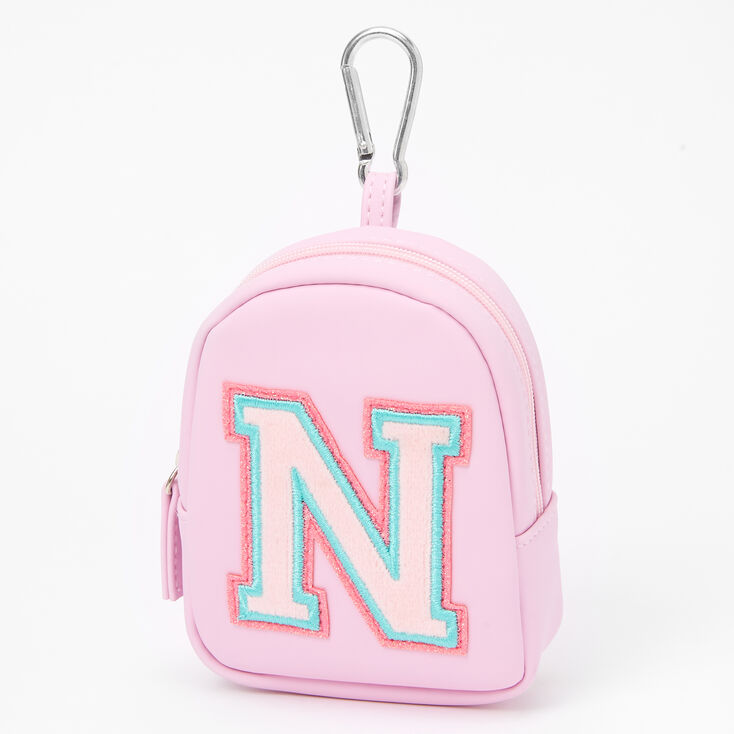 Porte-cl&eacute;s mini sac &agrave; dos &agrave; initiale rose style universitaire - N,