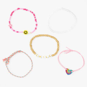 Smile Beaded Stretch Bracelet Set - 5 Pack,