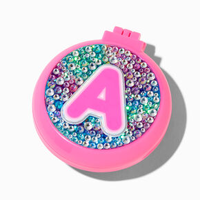 Bejeweled Initial Pop-Up Hair Brush Compact Mirror - A,