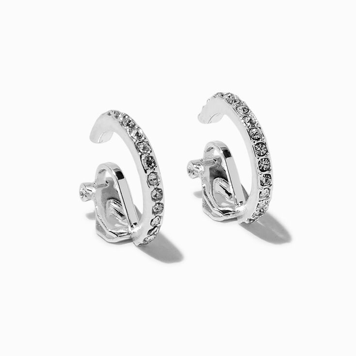 Cr&eacute;oles &agrave; clip avec strass pav&eacute; 20&nbsp;mm couleur argent&eacute;e,