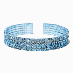 Bracelet manchette &agrave; cinq rangs strass bleu clair,