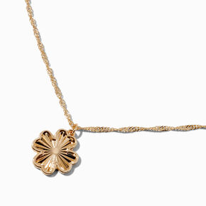 Gold-tone Twisted Chain Textured Clover Pendant Necklace,