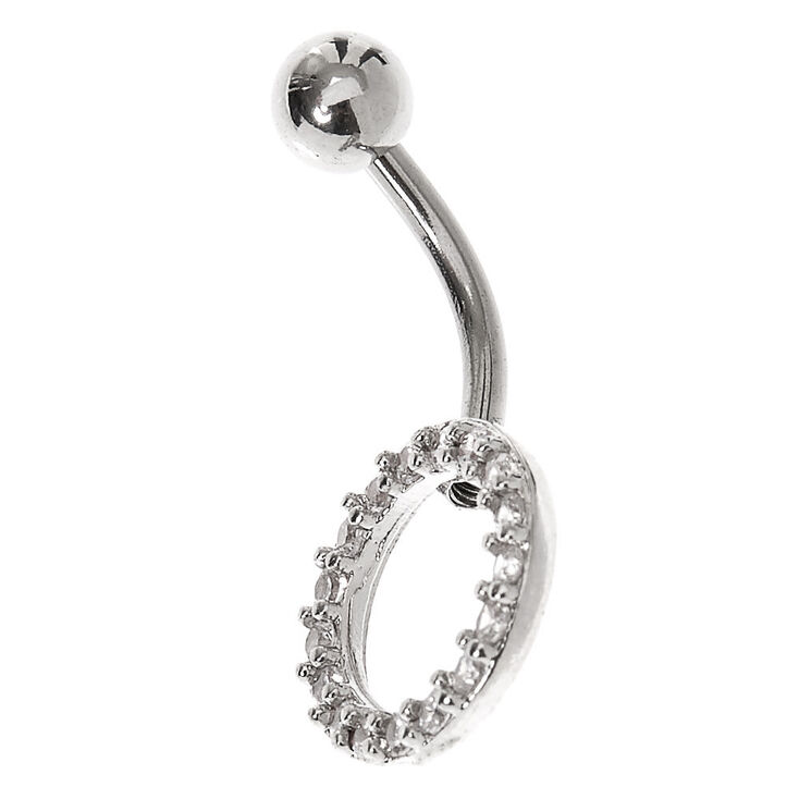 Silver 14G Crystal Circle Belly Ring,