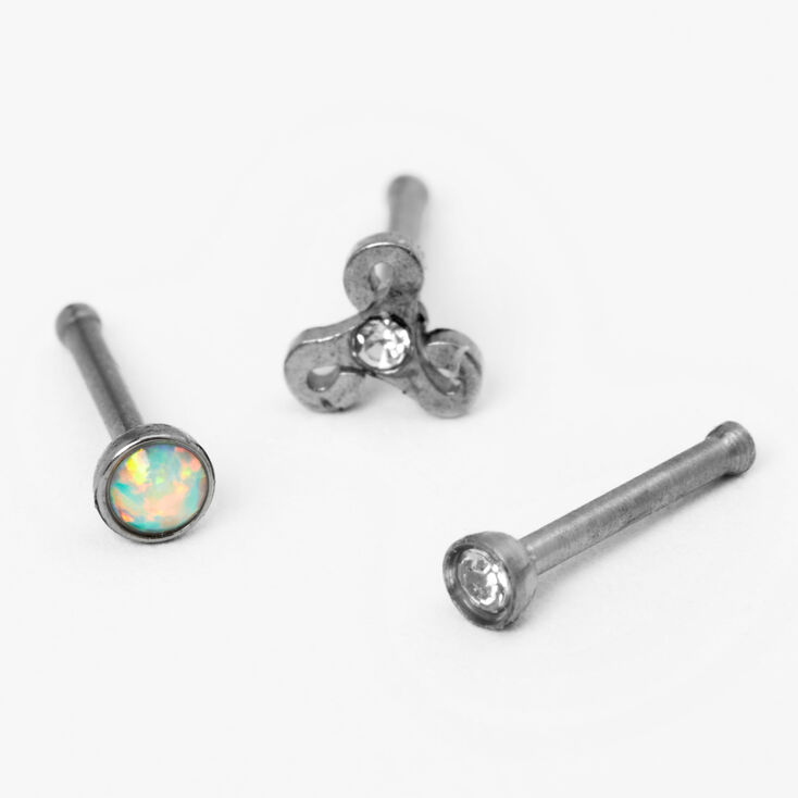 Stainless Steel Faux Crystal Nose Studs - 3 Pack,
