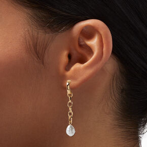 Pearl &amp; Gold-tone Chain 2&quot; Huggie Hoop Earrings,