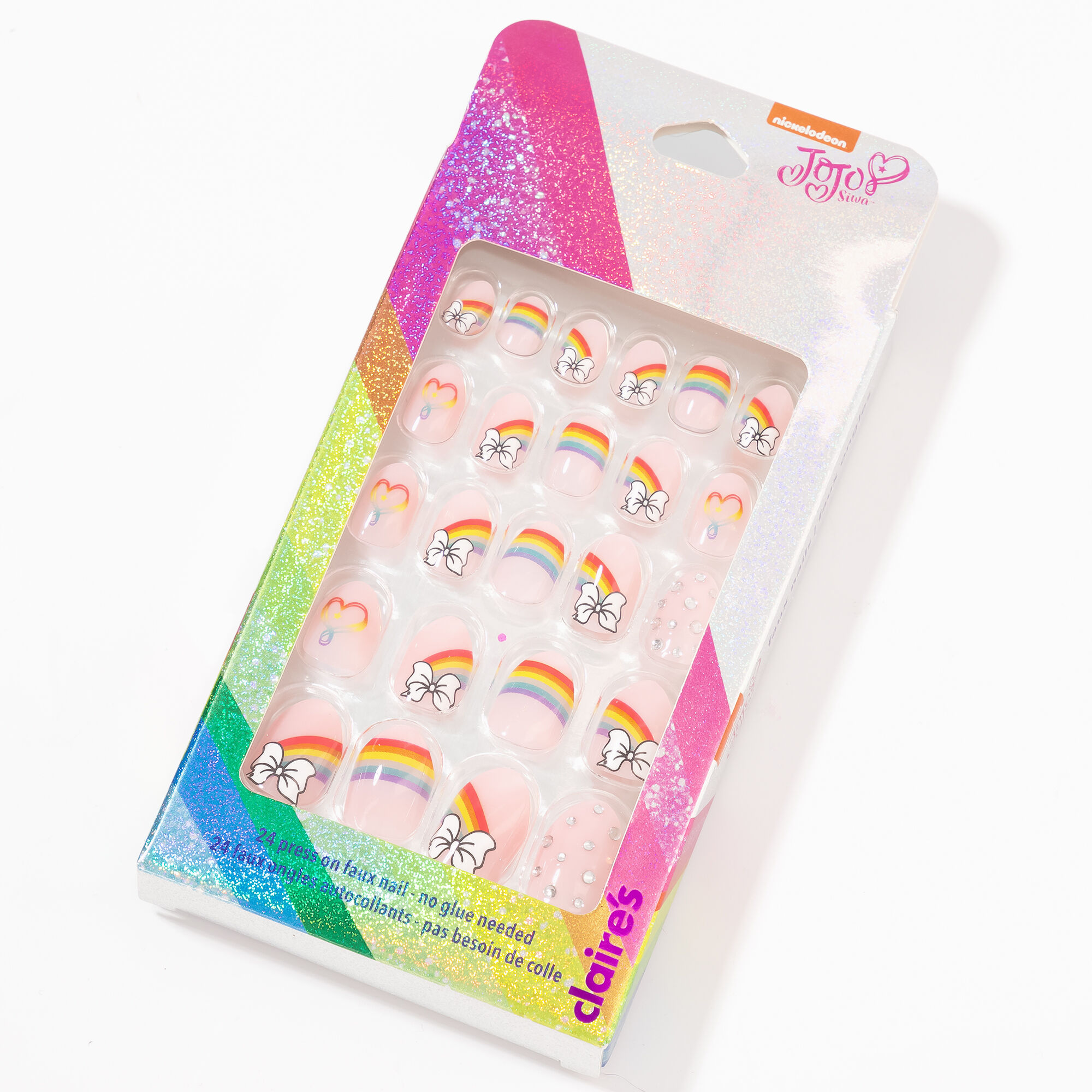 View Claires Jojo Siwa Rainbow Stiletto Press On Faux Nail Set White information