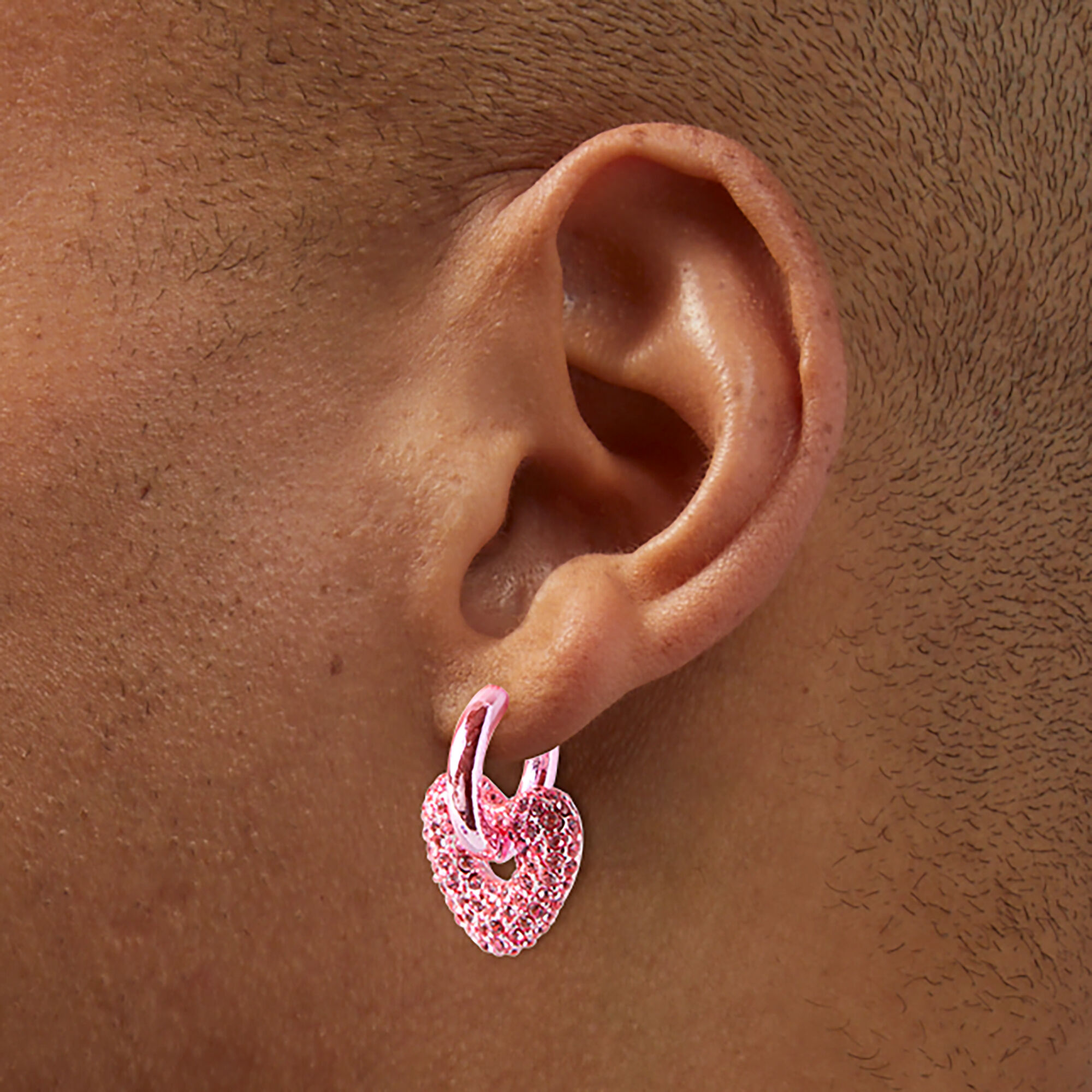 Crystal Heart Pink Anodized Hoop Earrings,