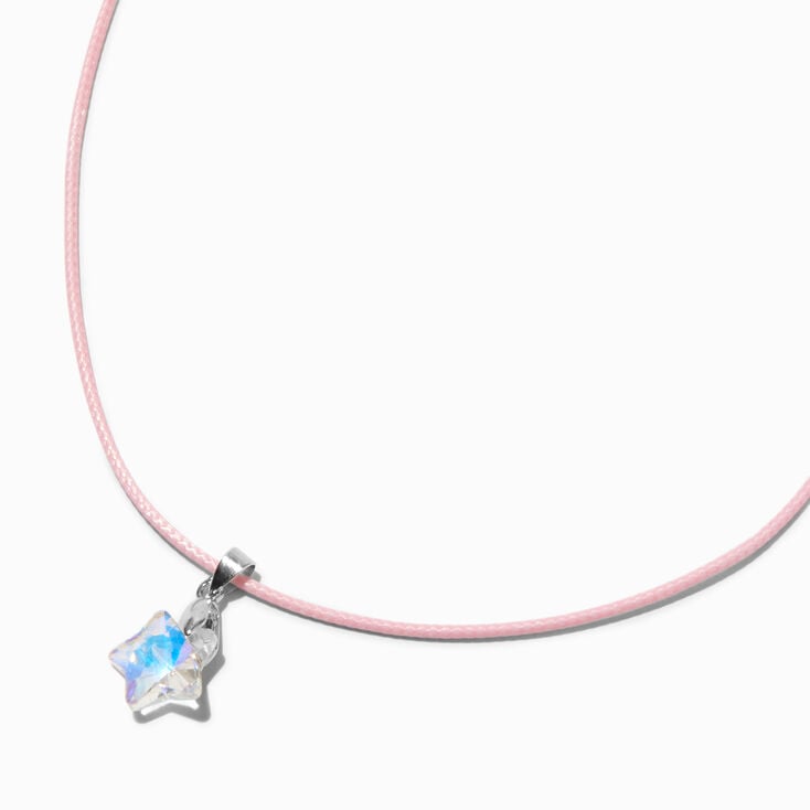 Iridescent Star Pink Cord Pendant Necklace,