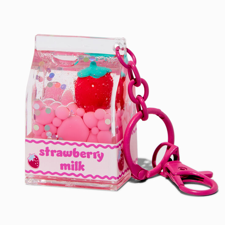 Porte-cl&eacute;s &agrave; paillettes rempli d&#39;eau lait fraise,