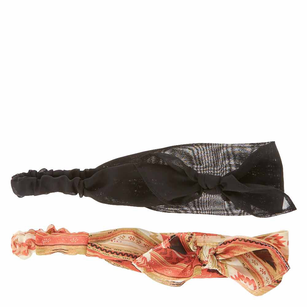 Black & Aztec Print Chiffon Knotted Bow Headwraps - 2 Pack,