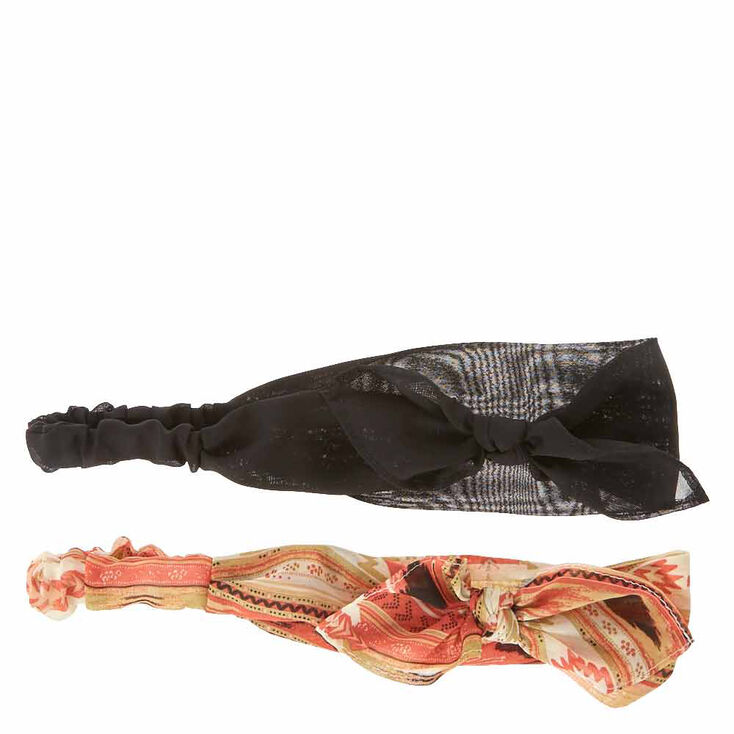 Black &amp; Aztec Print Chiffon Knotted Bow Headwraps - 2 Pack,