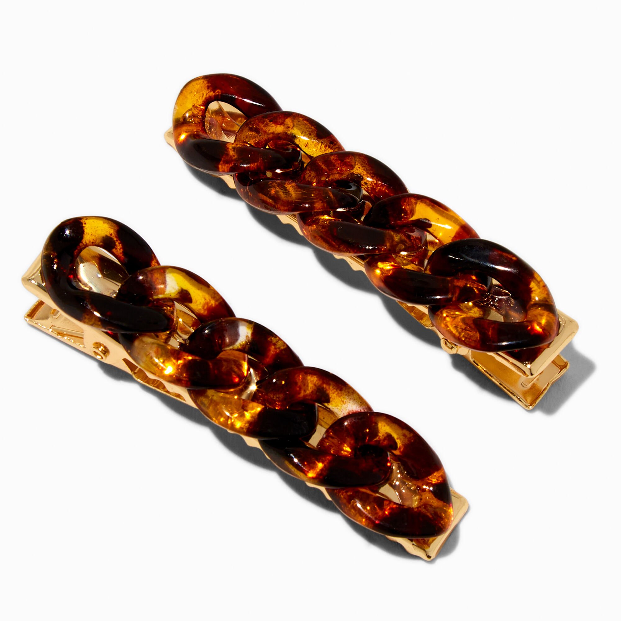 Tortoiseshell Chain Hair Barrette Clips - 2 Pack,