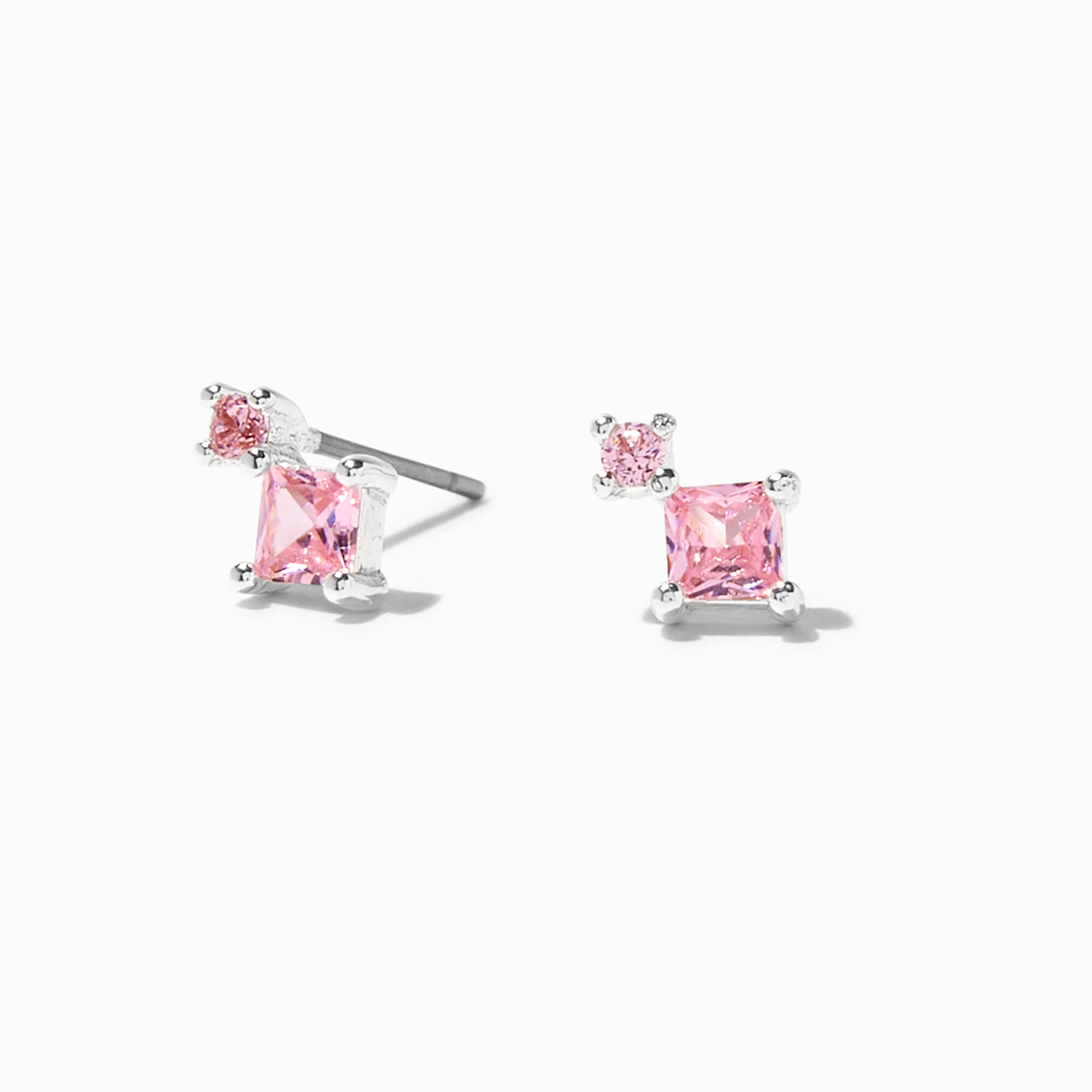 View Claires 5MM Cubic Zirconia Geometric Stud Earrings Pink information