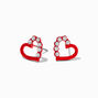 Crystal Embellished Anodized Red Heart Stud Earrings,