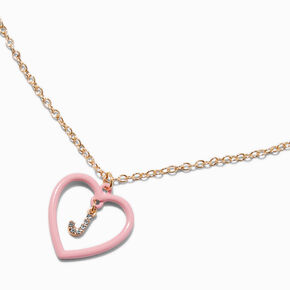 Pink Heart Initial Pendant Necklace - J,