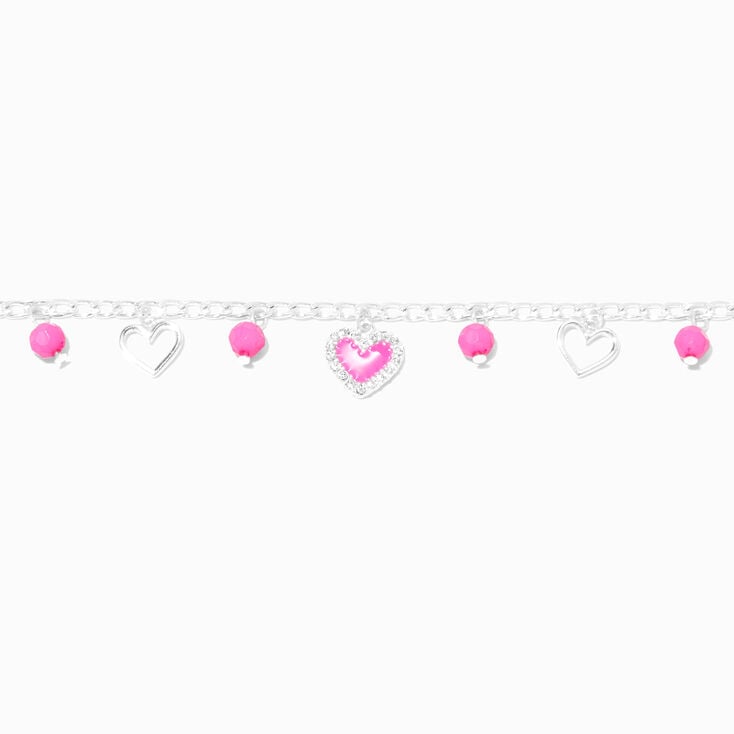 Pink Hearts Silver Charm Bracelet,