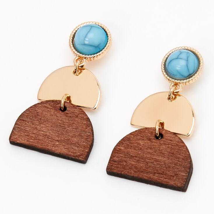 Claire's Pendantes géométriques en bois d'imitation 4 cm couleur dorée - Turquoise