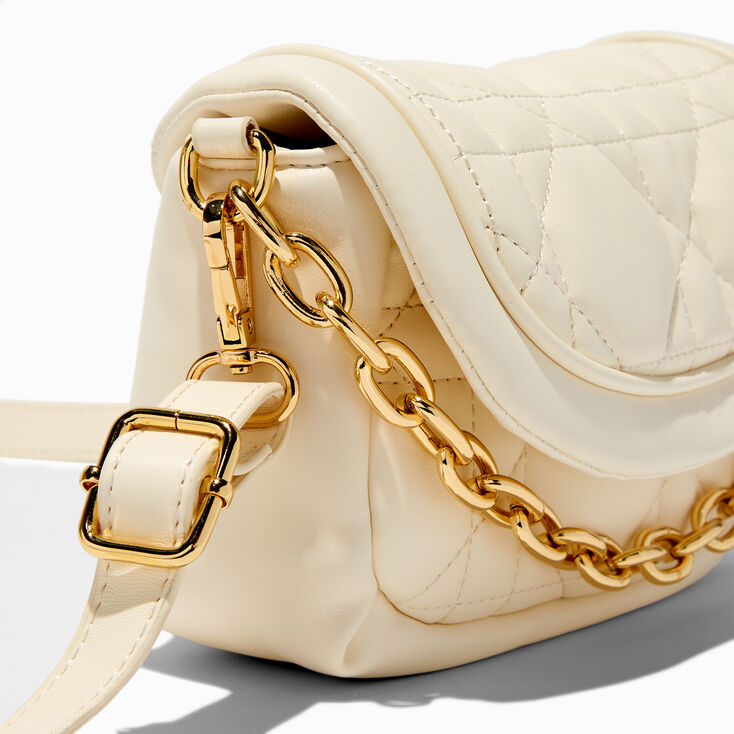 Ivory Quilted &amp; Gold-tone Chain Crossbody Bag,