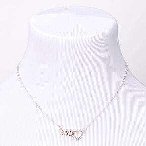 Silver &amp; Rose Gold Infinity Loop Heart Pendant Necklace,