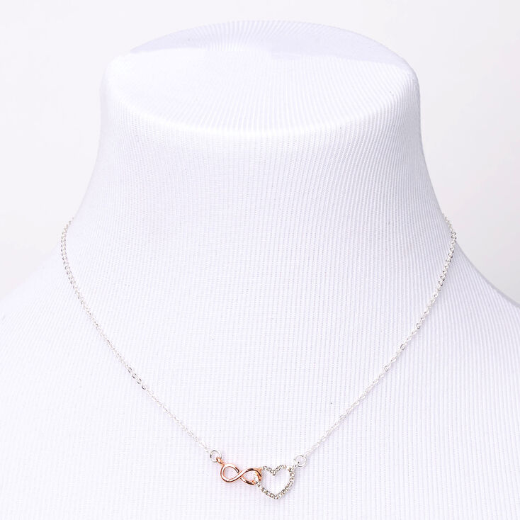 Mixed Metal Infinity Loop Heart Pendant Necklace,