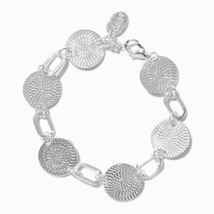 Silver-tone Textured Disc Chain Bracelet,