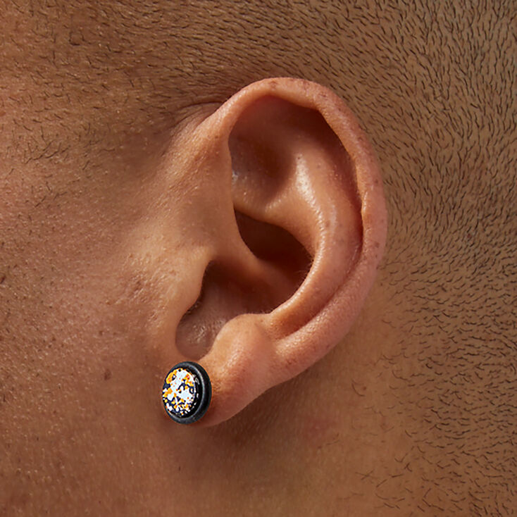 Orange Splatter Button Faux Ear Plug Earrings,