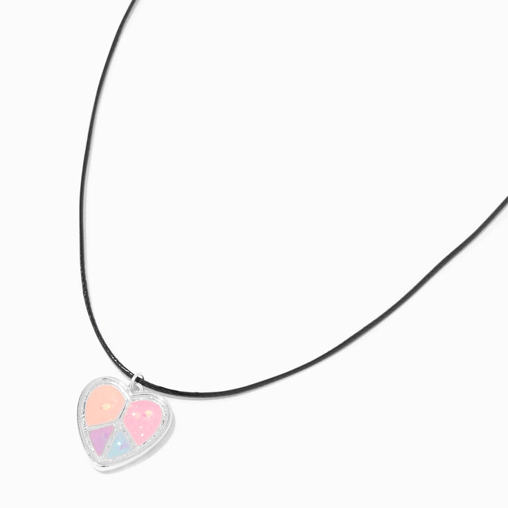 Peace Heart Pendant Black Cord Necklace,
