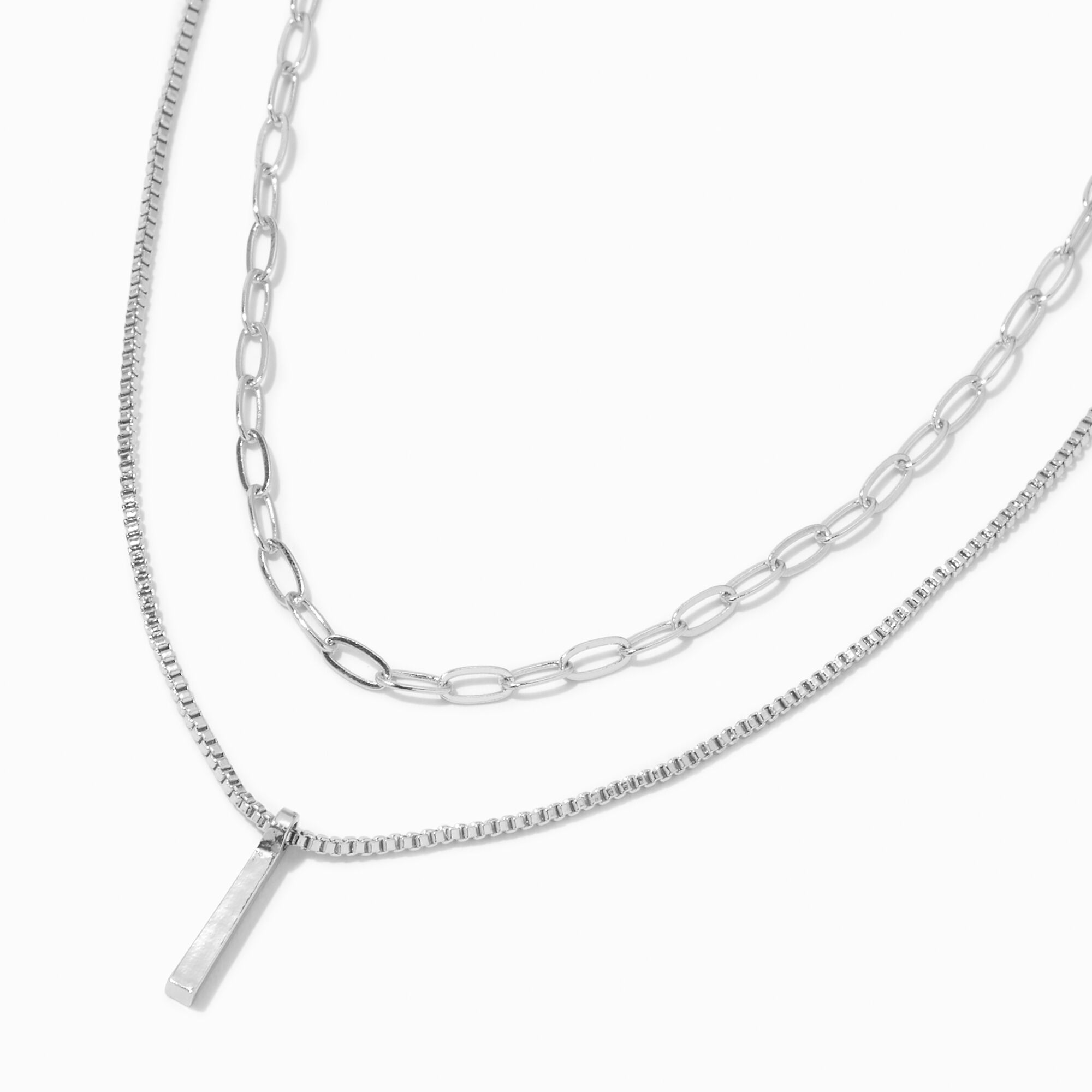 Silver-tone Bar Multi-Strand Chain Necklace,