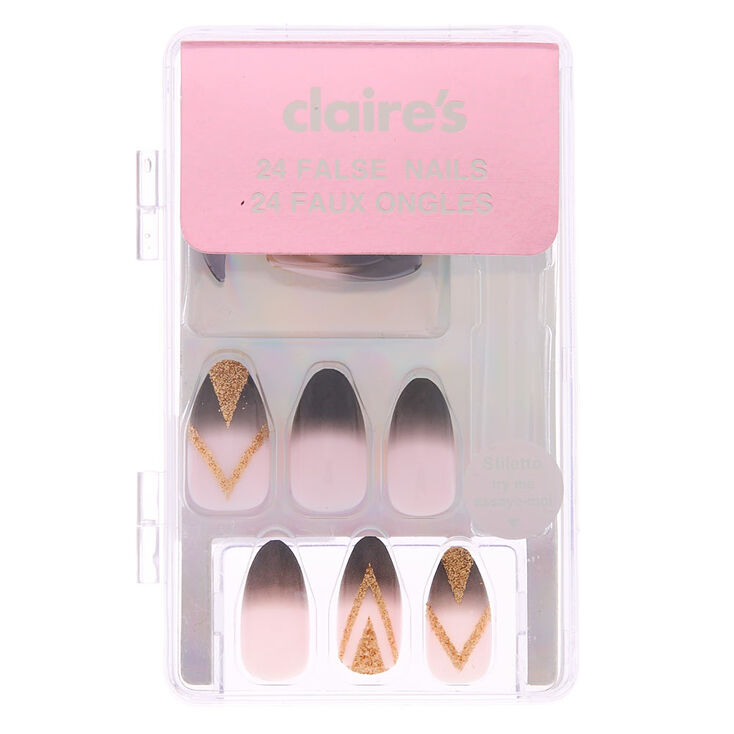 Lot de 24&nbsp;faux ongles violets style french manucure &agrave; paillettes,