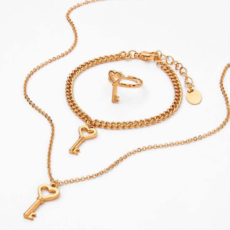 Gold Heart Key Jewellery Gift Set - 3 Pack,