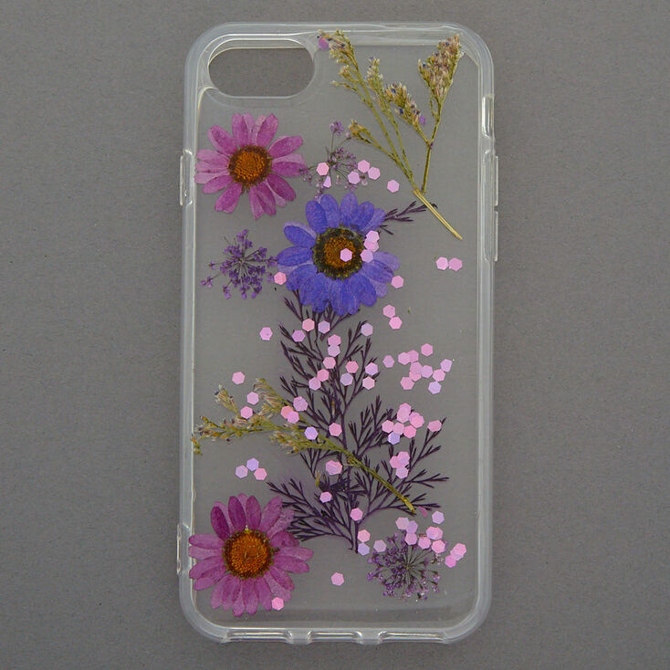 Pressed Flower Glitter Phone Case - Fits iPhone 6/7/8/SE,