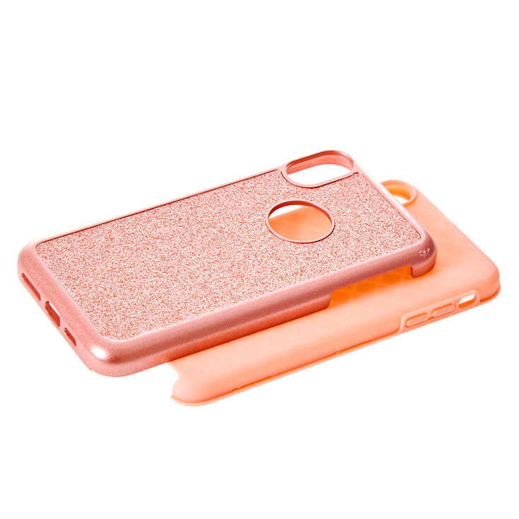Rose Gold Glitter Protective Phone Case - Fits iPhone XS Max,