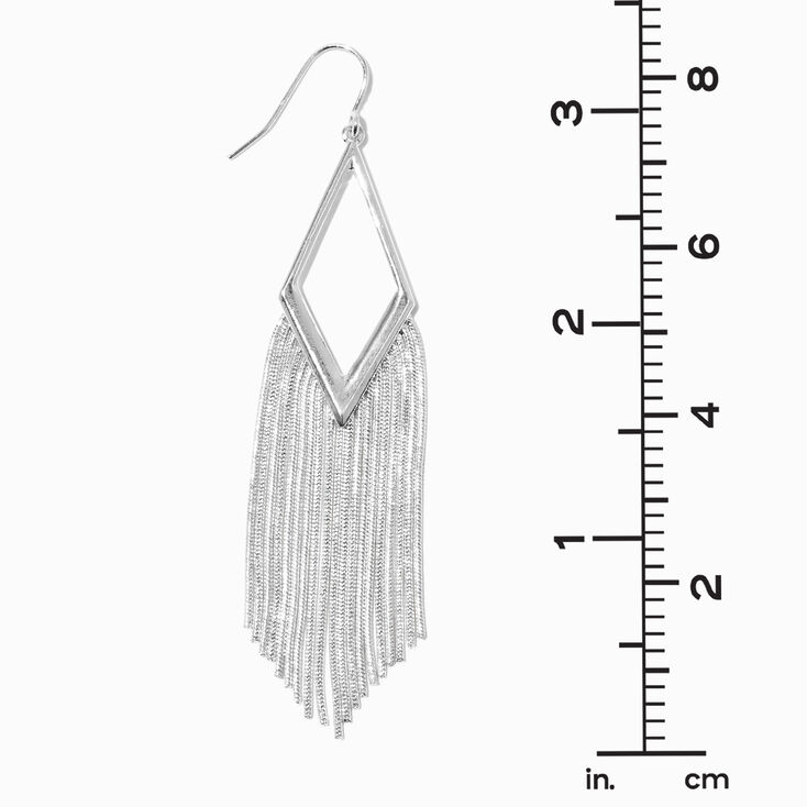 Silver-tone Slinky Tassel 3&quot; Diamond Drop Earrings,